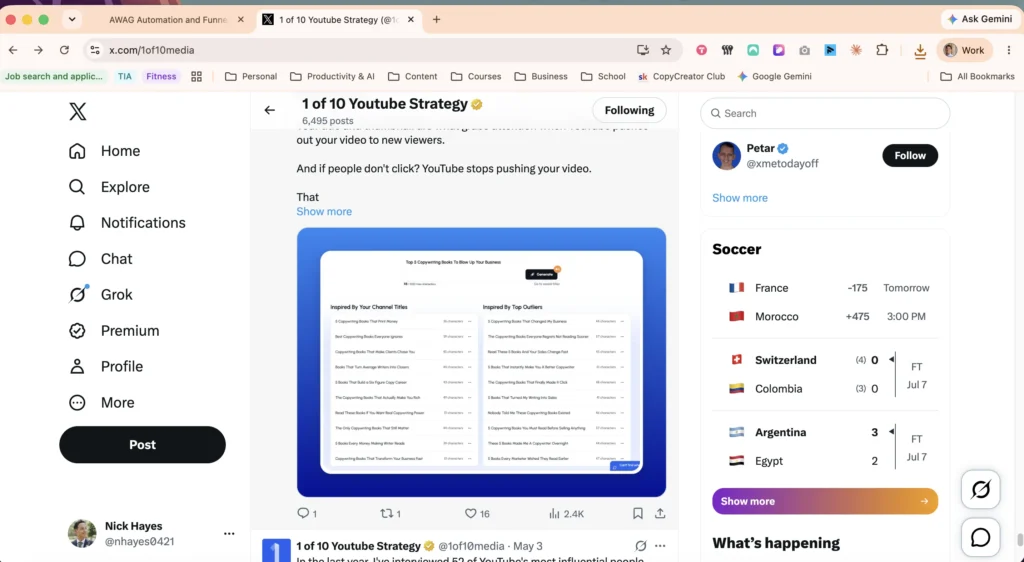 X Twitter post about 52 YouTube influencers showing 43 likes and 6021 views