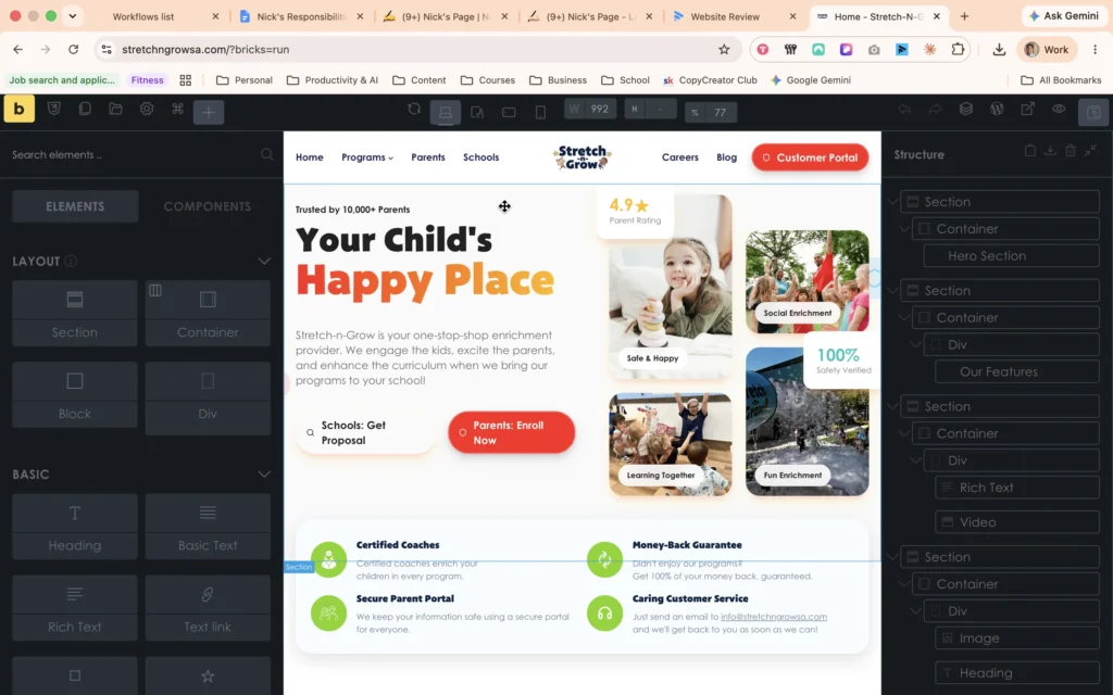 Stretch-N-Grow San Antonio website homepage built in Bricks Builder