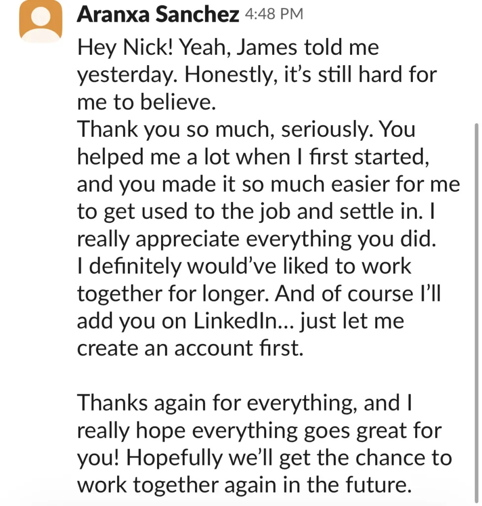 Client testimonial for Nick Hayes from Aranxa Sanchez