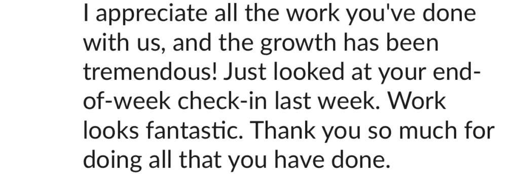 Testimonial for Nick Hayes from James Segura praising tremendous growth and fantastic work
